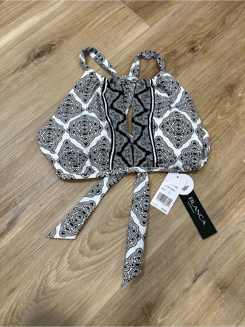 La Blanca Black & White Patterned Swim Top Size 12